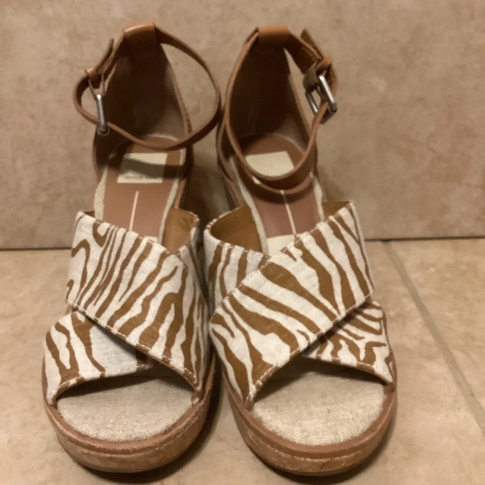 Dolce Vita Tan and Cream Zebra Wedges